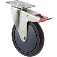 200KG Industrial Castor - Grey Rubber Wheel - 150mm - Plate Brake - Ball Bearing - ISO
