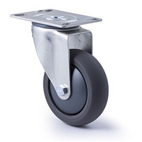200kg Rated Industrial Castor - Polyurethane Wheel - 100mm - Plate Swivel - Ball Bearing - NA