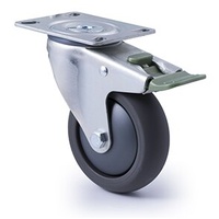 200kg Rated Industrial Castor - Polyurethane Wheel - 100mm - Plate Directional Lock - Ball Bearing - NA