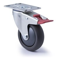 200kg Rated Industrial Castor - Polyurethane Wheel - 100mm - Plate Brake - Ball Bearing - NA