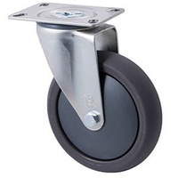 200kg Rated Industrial Castor - Polyurethane Wheel - 125mm - Plate Swivel - Ball Bearing - NA