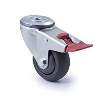 200kg Rated Industrial Castor - Polyurethane Wheel - 75mm - Bolt Hole Brake - Ball Bearing