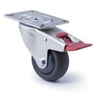 200KG Industrial Castor - Polyurethane Wheel - 75mm - Plate Brake - Ball Bearing - ISO