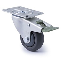 200kg Rated Industrial Castor - Polyurethane Wheel - 75mm - Plate Directional Lock - Ball Bearing - ISO
