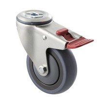 100kg Rated Industrial Castor - Grey Rubber Wheel - 100mm - Bolt Hole Brake - Ball Bearing