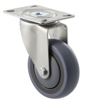 100kg Rated Industrial Castor - Grey Rubber Wheel - 100mm - Plate Swivel - Ball Bearing - ISO