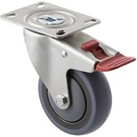 100kg Rated Industrial Castor - Grey Rubber Wheel - 100mm - Plate Brake - Ball Bearing - NA