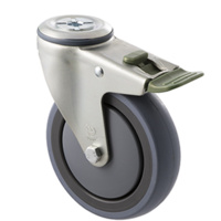100kg Rated Industrial Castor - Grey Rubber Wheel - 125mm - Bolt Hole Directional Lock - Ball Bearing