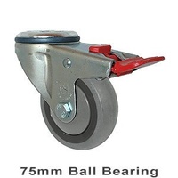 Castor - "M" - 100kg - Grey Rubber Wheel - 75mm - Bolt Hole Brake - Ball Bearing