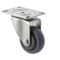 100kg Rated Industrial Castor - Grey Rubber Wheel - 75mm - Plate Swivel - Ball Bearing - ISO