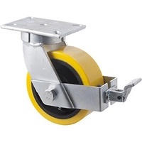 Castor - "V" Series - 2000kg - Polyurethane on Cast Iron Wheel - 203mm - Plate Brake - Ball Bearing
