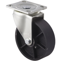 250kg Rated High Low Temp Cast Iron Castor - 150mm - Plate Swivel - 200°C to 400°C - NA