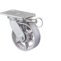 630kg Rated Industrial Cast Iron Castor - 152mm - Plate Direction Lock - Ball Bearing