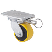 600kg Rated Industrial Cast Iron Castor - Polyurethane on Cast Iron Wheel - 102mm - Plate Direction Lock - Ball Bearing