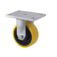 800kg Rated Industrial Cast Iron Castor - Polyurethane on Cast Iron Wheel - 127mm - Plate Fixed - Ball Bearing