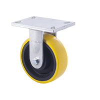 1000kg Rated Industrial Cast Iron Castor - Polyurethane on Cast Iron Wheel - 152mm - Plate Fixed - Ball Bearing