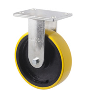 1000kg Rated Industrial Cast Iron Castor - Polyurethane on Cast Iron Wheel - 203mm - Plate Fixed - Ball Bearing