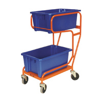 Order Picking Warehouse Trolley Double Tub - Orange (Bins not included) - Australian Made