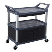 135kg Rated 3 Tier Utility Cart With Lockable Lower drawer - Black