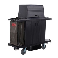 Grandmaid Housekeeping Cart with Doors and Protective Security Hood - Black