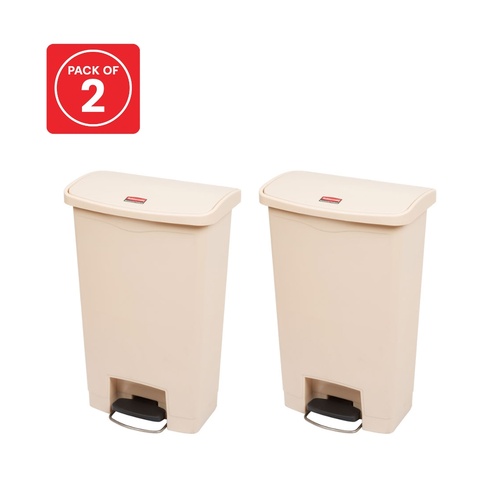 2 Pack 50L Rubbermaid Slim Jim Pedal Waste Bin FS Resin Step On - Beige