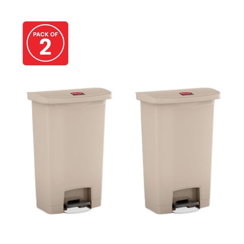 2 Pack 68L Rubbermaid Slim Jim Pedal Waste Bin FS Resin Step On - Beige