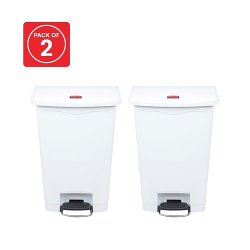 2 Pack 50L Rubbermaid Slim Jim Pedal Waste Bin FS Resin Step On - White