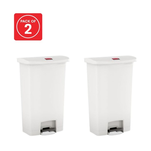 2 Pack 68L Rubbermaid Slim Jim Pedal Waste Bin FS Resin Step On - White