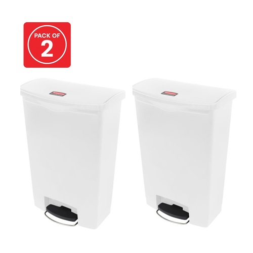 2 Pack 90L Rubbermaid Slim Jim Pedal Waste Bin FS Resin Step On - White