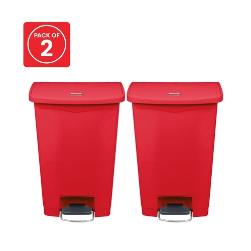 2 Pack 50L Rubbermaid Slim Jim Pedal Waste Bin FS Resin Step On - Red