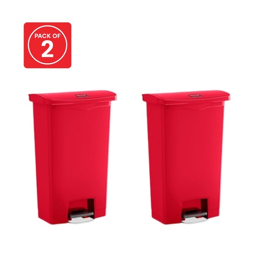 2 Pack 68L Rubbermaid Slim Jim Pedal Waste Bin FS Resin Step On - Red