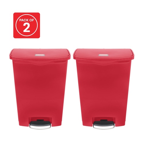 2 Pack 90L Rubbermaid Slim Jim Pedal Waste Bin FS Resin Step On - Red