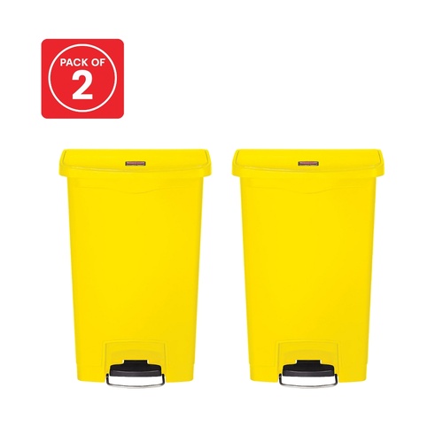 2 Pack 50L Rubbermaid Slim Jim Pedal Waste Bin FS Resin Step On - Yellow