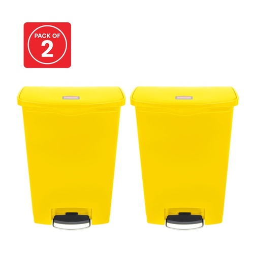 2 Pack 90L Rubbermaid Slim Jim Pedal Waste Bin FS Resin Step On - Yellow