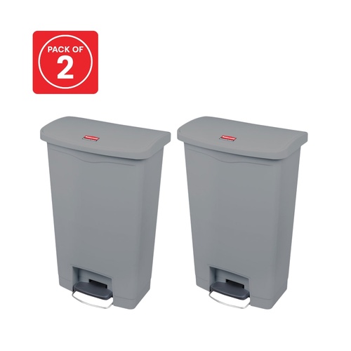 2 Pack 50L Rubbermaid Slim Jim Pedal Waste Bin FS Resin Step On - Gray