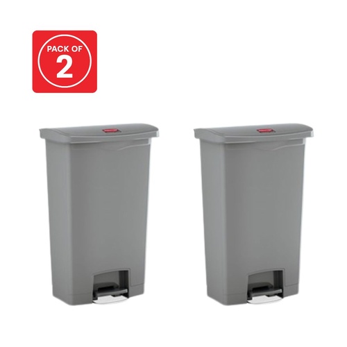 2 Pack 68L Rubbermaid Slim Jim Pedal Waste Bin FS Resin Step On - Gray