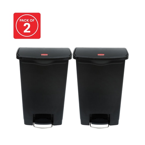 2 Pack 50L Rubbermaid Slim Jim Pedal Waste Bin FS Resin Step On - Black