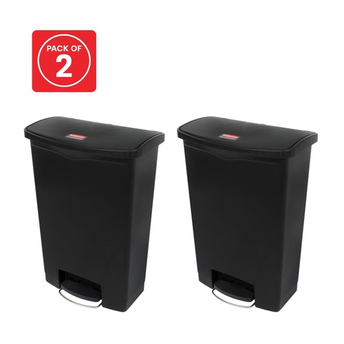 2 Pack 90L Rubbermaid Slim Jim Pedal Waste Bin FS Resin Step On - Black