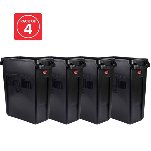 4 Pack Slim Jim 60 Litre (23 Gal) Container with Venting Channels - Black