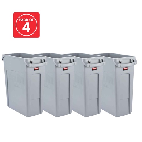 4 Pack Slim Jim 60 Litre (23 Gal) Container with Venting Channels - Gray