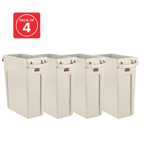 4 Pack Slim Jim 60 Litre (23 Gal) Container with Venting Channels - Beige