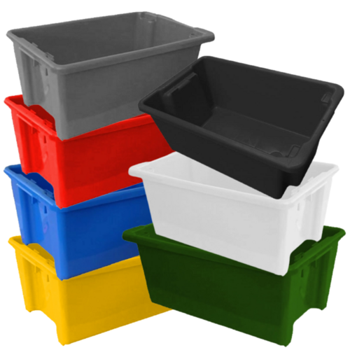 52L Food Grade Plastic Industrial Stack & Nest Container- 645 x 413 x 276mm