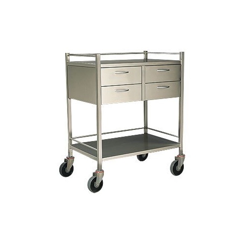 Stainless Steel Dressing Clinicart Trolley Instrument - 4 Drawer - 900 x 490mm