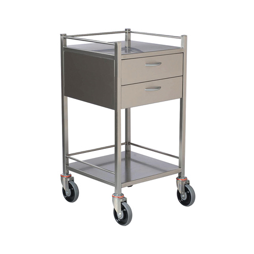 Stainless Steel Dressing Clinicart Trolley Instrument - 2 Drawer - 490 x 490mm