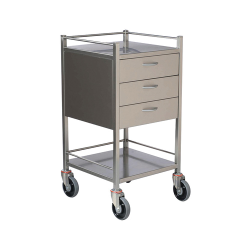Stainless Steel Dressing Clinicart Trolley Instrument - 3 Drawer - 490 x 490mm