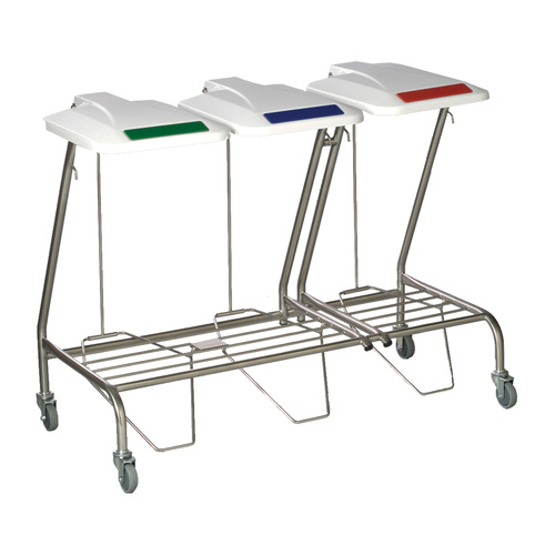 Stainless Steel Trolley Linen Skip Healthcare- Triple with Lid - 540 x 1170mm