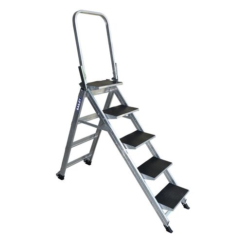 Bailey 5 Steps 150kg Rated Aluminium Single Sided Step Ladder Stairway - 1.1m - Handrail