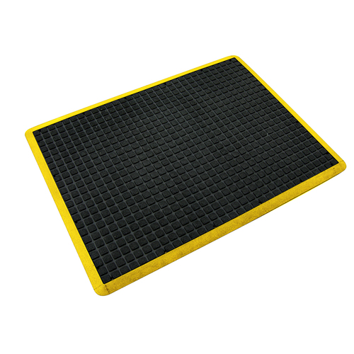 Air Grid Anti Fatigue Safety Floor Mat - 600 x 900mm - Black / Yellow Border
