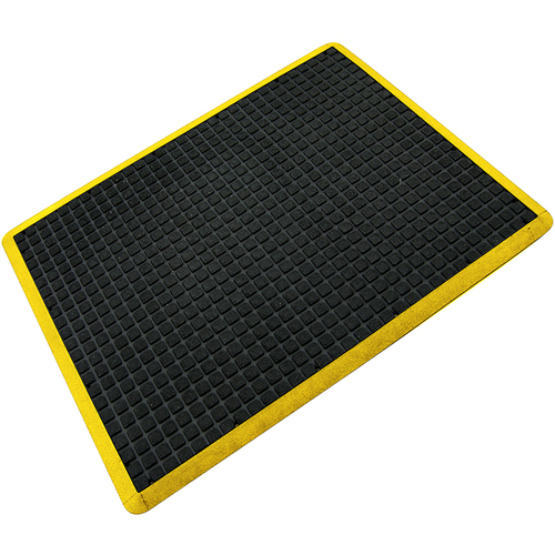 AIr Grid Anti Fatigue Safety Floor Mat - 900 x 1200 mm - Black / Yellow Border