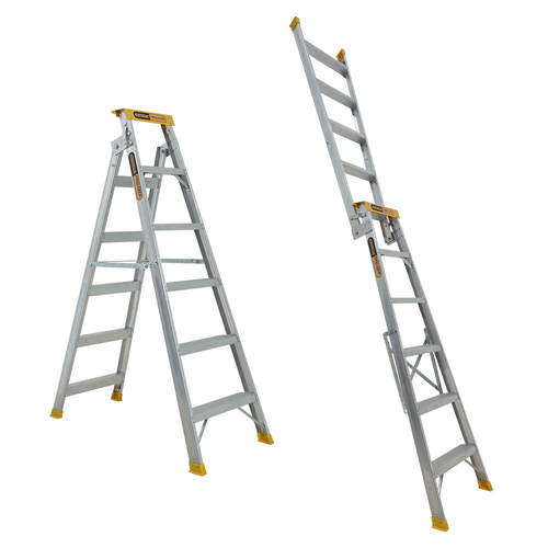 Dual purpose 150kg Rated Industrial Pro-Lite Aluminium ladder 6 Step (1.75m - 3.14m)